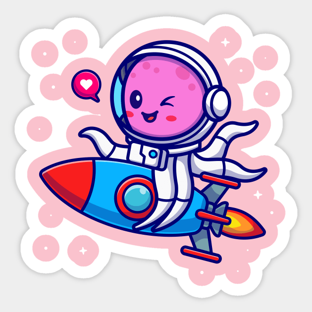 Cute Octopus Astronaut Riding Rocket Cartoon Sticker by Catalyst Labs